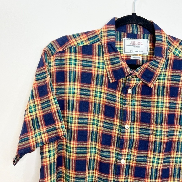 Springfield linen blend plaid short sleeve shirt 2XL - Picture 4 of 8